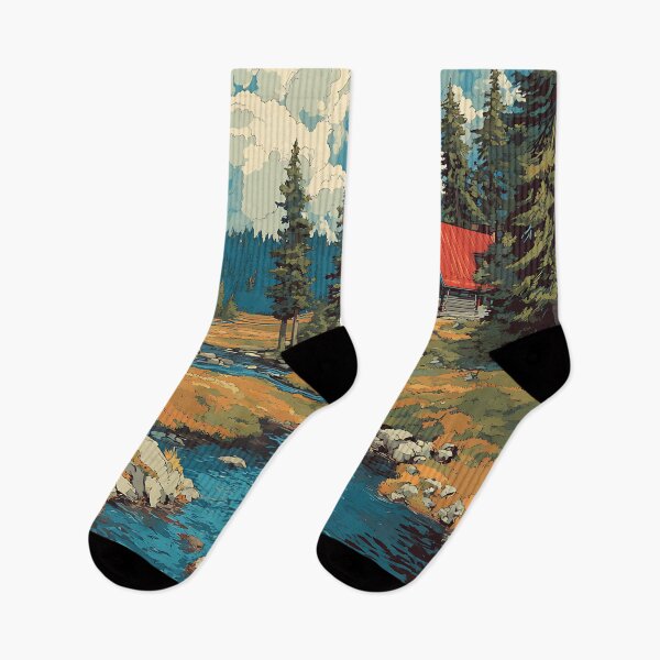 Item preview, Ruka Finland Vintage Travel Poster | Kuusamo Cabin & River Art designed and sold by TuncGK.