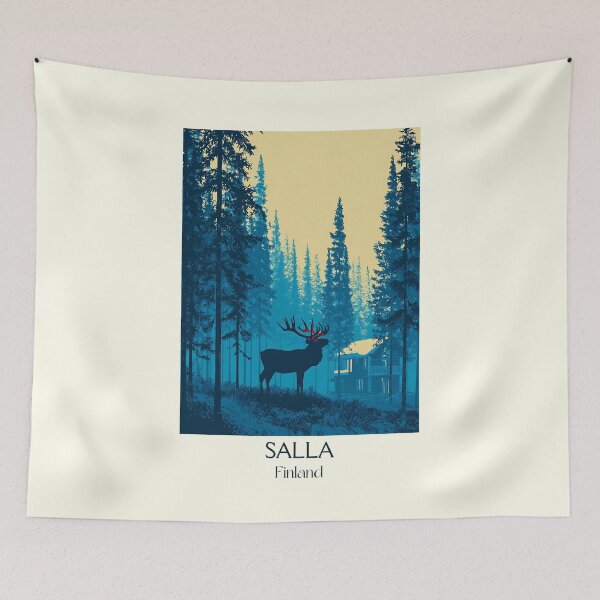 Item preview, Salla Finland Vintage Travel Poster | Reindeer in the Wild Art Print designed and sold by TuncGK.