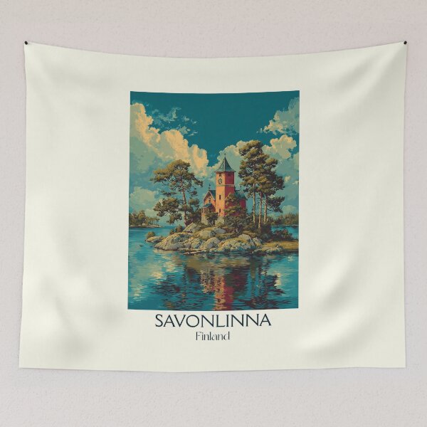 Item preview, Savonlinna Finland Vintage Travel Poster | Olavinlinna Castle Art designed and sold by TuncGK.