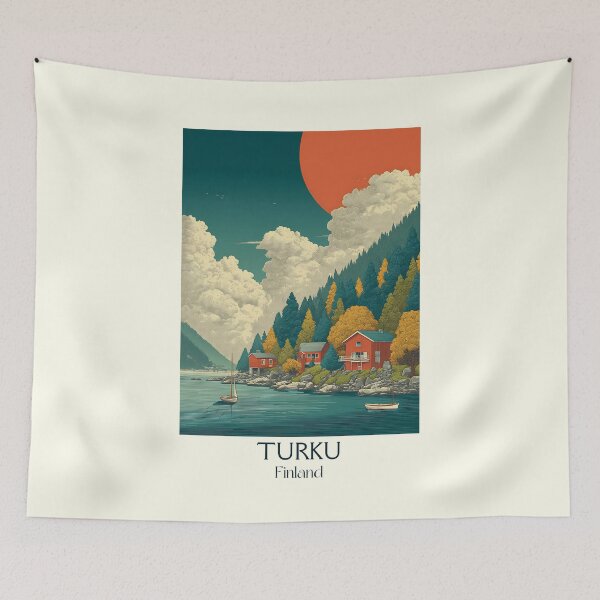 Item preview, Turku Finland Vintage Travel Poster | Archipelago & Mountains Art designed and sold by TuncGK.