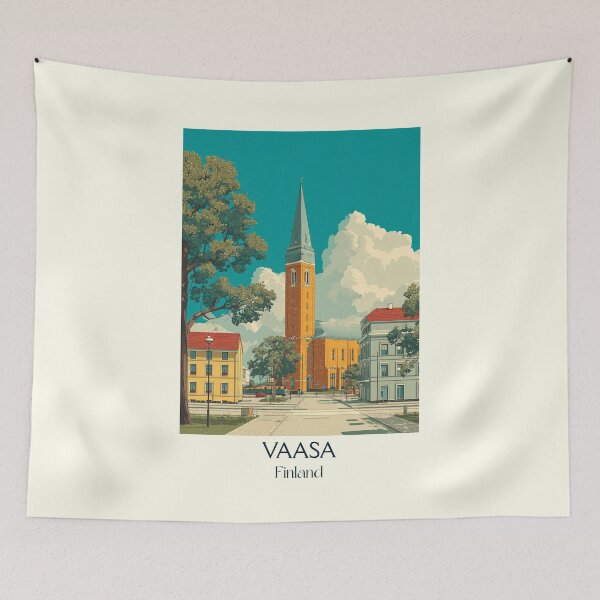 Item preview, Vaasa Finland Vintage Travel Poster | Sunny City Square Retro Art designed and sold by TuncGK.