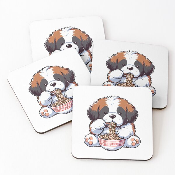 Item preview, Saint Bernard Anime Dog Eating Ramen Noodles designed and sold by doodIllustrate.