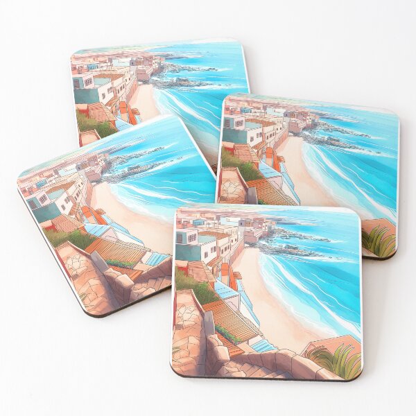 Item preview, Taghazout Surf Poster • Morocco Atlantic Coast • Anchor Point Surf Art • Moroccan Surf Village Print designed and sold by HELEKAICo.