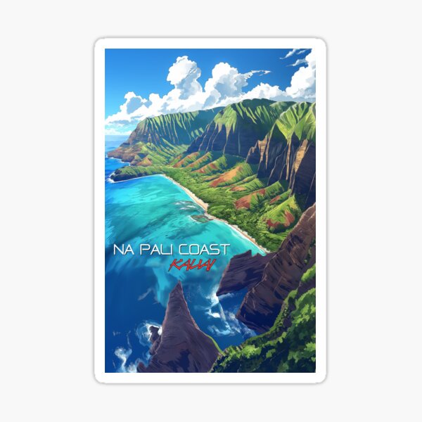 Item preview, Nā Pali Coast Travel Poster • Kauai Hawaii • Rugged Cliffs & Pacific Ocean Art designed and sold by HELEKAICo.