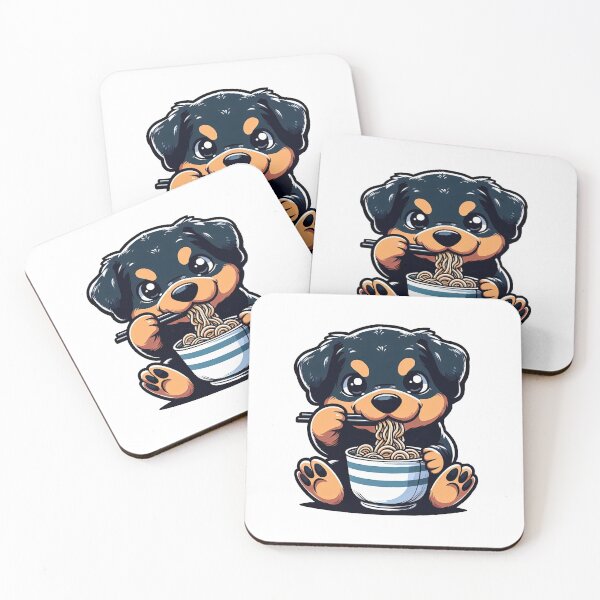 Item preview, Rottweiler Anime Dog Eating Ramen Noodles designed and sold by doodIllustrate.
