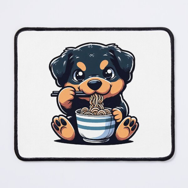 Item preview, Rottweiler Anime Dog Eating Ramen Noodles designed and sold by doodIllustrate.