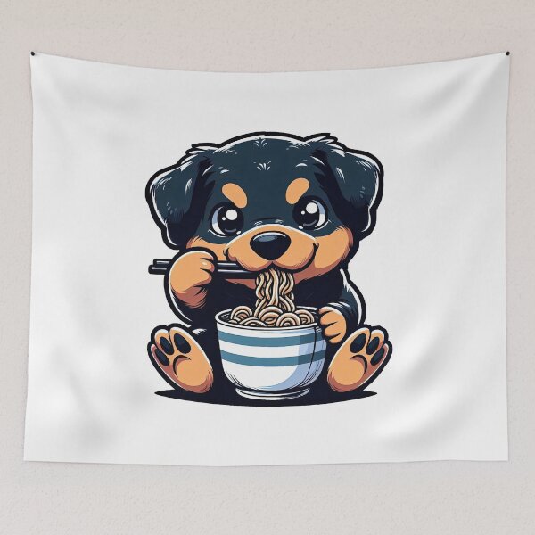 Item preview, Rottweiler Anime Dog Eating Ramen Noodles designed and sold by doodIllustrate.