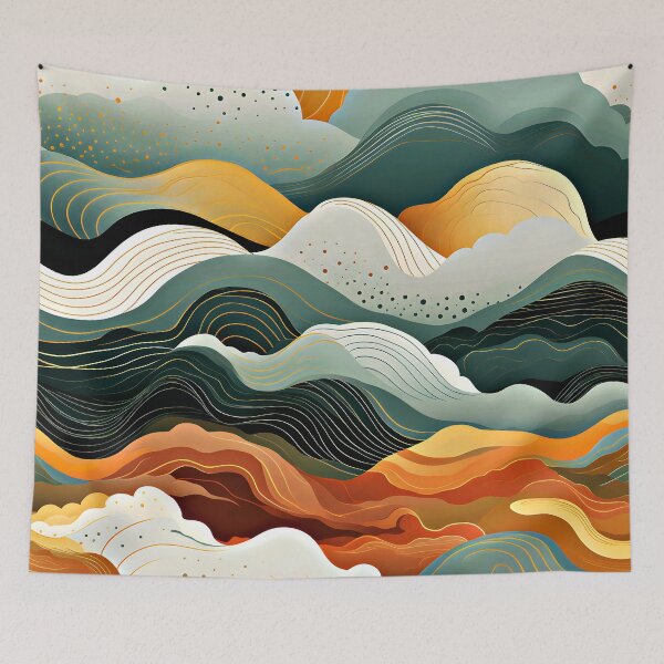 Item preview, Mountain Landscape Wavy Abstract Designs At Golden Sunrise   designed and sold by DEC02.