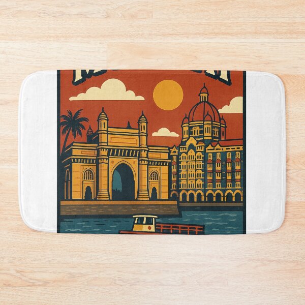 Item preview, Mumbai Skyline with Gateway of India and Ferry on Arabian Sea designed and sold by Aryabek.