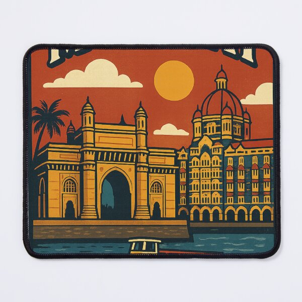 Item preview, Mumbai Skyline with Gateway of India and Ferry on Arabian Sea designed and sold by Aryabek.