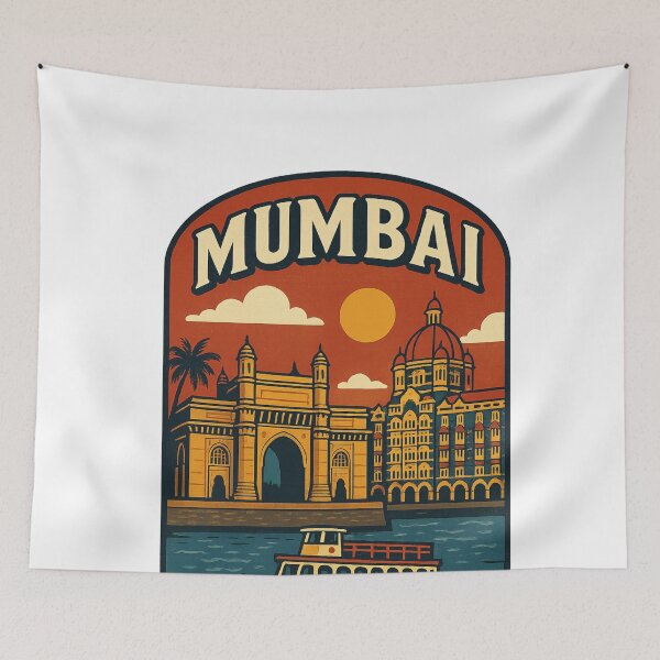 Item preview, Mumbai Skyline with Gateway of India and Ferry on Arabian Sea designed and sold by Aryabek.