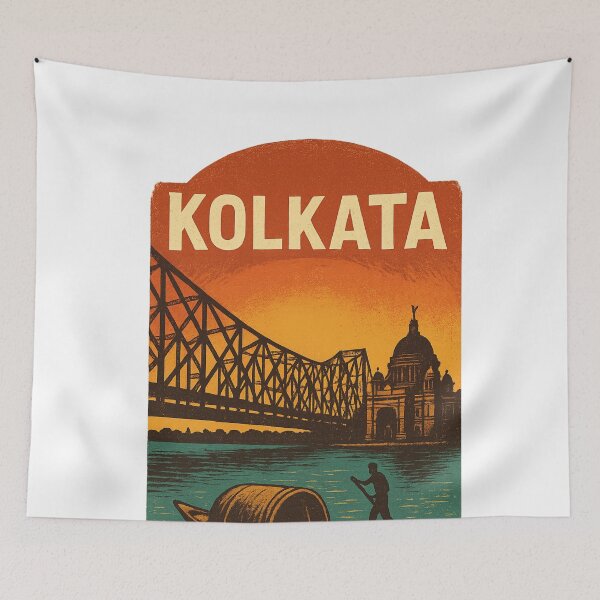Artikelvorschau, Howrah-Brücke und Victoria Memorial bei Sonnenuntergang, Kalkutta entworfen und verkauft von Aryabek.