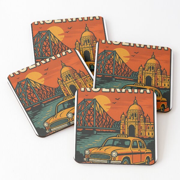 Item preview, Kolkata Yellow Taxi with Howrah Bridge and Victoria Memorial designed and sold by Aryabek.