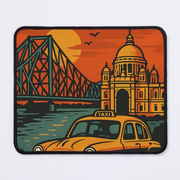 Item preview, Kolkata Yellow Taxi with Howrah Bridge and Victoria Memorial designed and sold by Aryabek.
