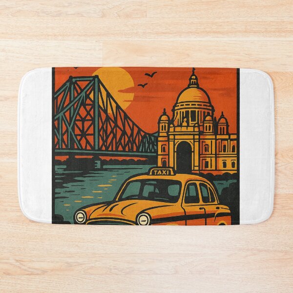 Item preview, Kolkata Yellow Taxi with Howrah Bridge and Victoria Memorial designed and sold by Aryabek.