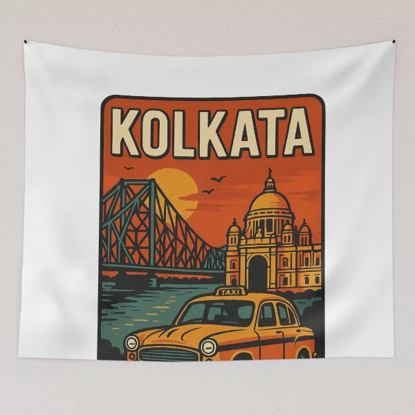 Item preview, Kolkata Yellow Taxi with Howrah Bridge and Victoria Memorial designed and sold by Aryabek.