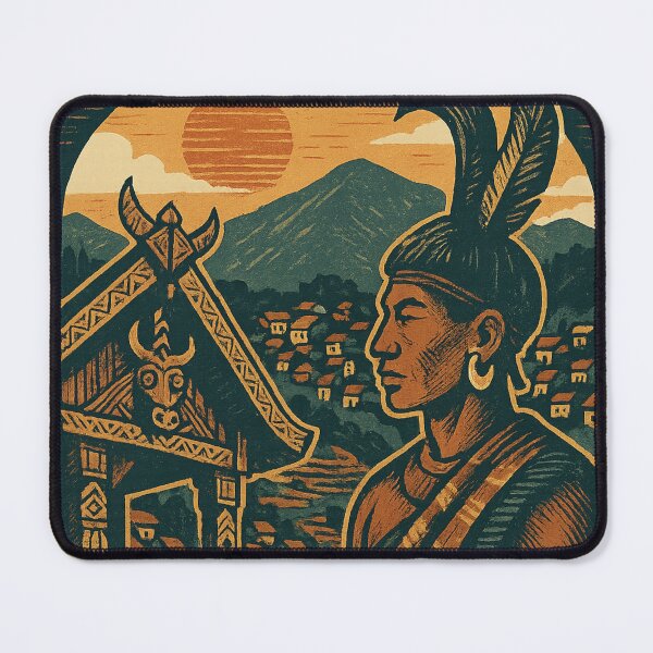 Item preview, Kohima Landscape with Naga Hat, Basket, and Mountains designed and sold by Aryabek.