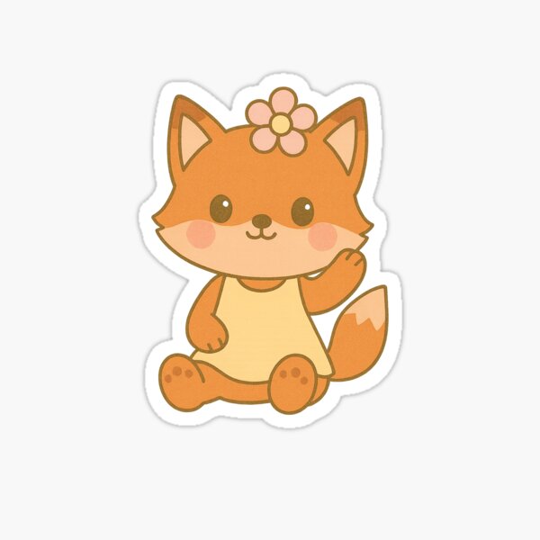 Item preview, Kawaii Fox Waving With Flower Hat designed and sold by FlashFunk.