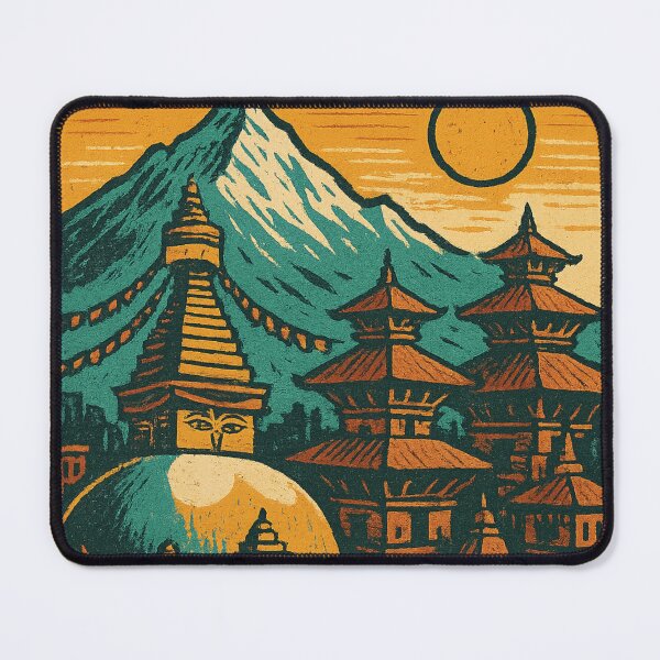 Item preview, Kathmandu Cityscape with Swayambhunath and Mountain Peaks designed and sold by Aryabek.