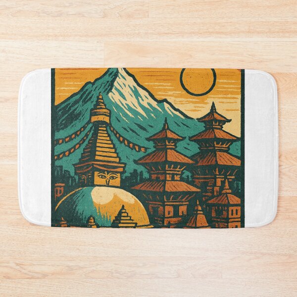 Item preview, Kathmandu Cityscape with Swayambhunath and Mountain Peaks designed and sold by Aryabek.