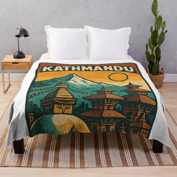 Item preview, Kathmandu Cityscape with Swayambhunath and Mountain Peaks designed and sold by Aryabek.