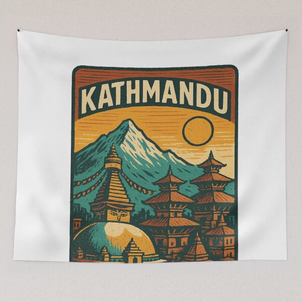 Item preview, Kathmandu Cityscape with Swayambhunath and Mountain Peaks designed and sold by Aryabek.