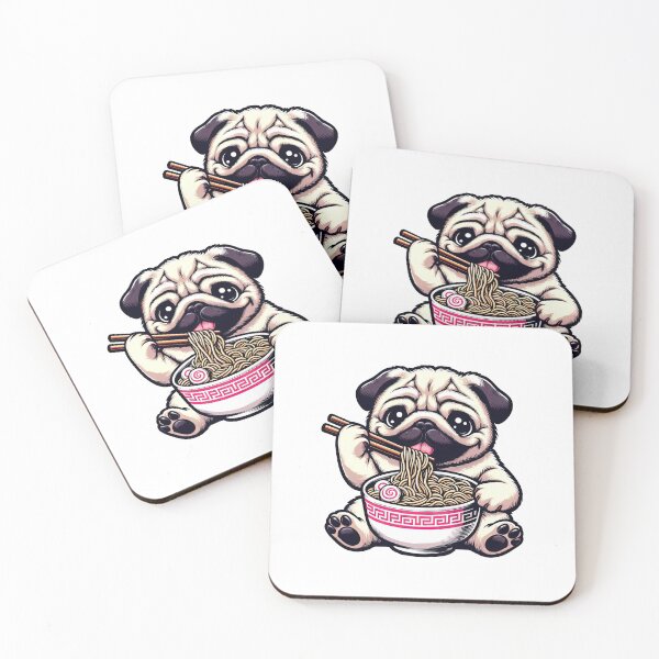 Item preview, Pug Anime Dog Eating Ramen Noodles designed and sold by doodIllustrate.