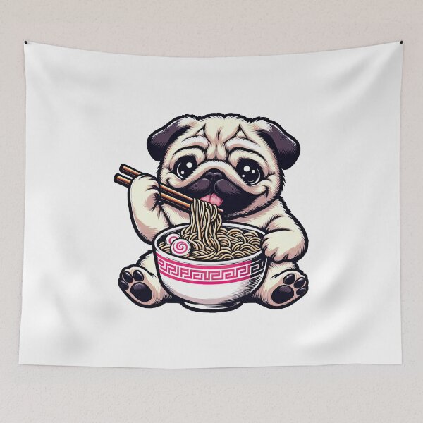 Item preview, Pug Anime Dog Eating Ramen Noodles designed and sold by doodIllustrate.