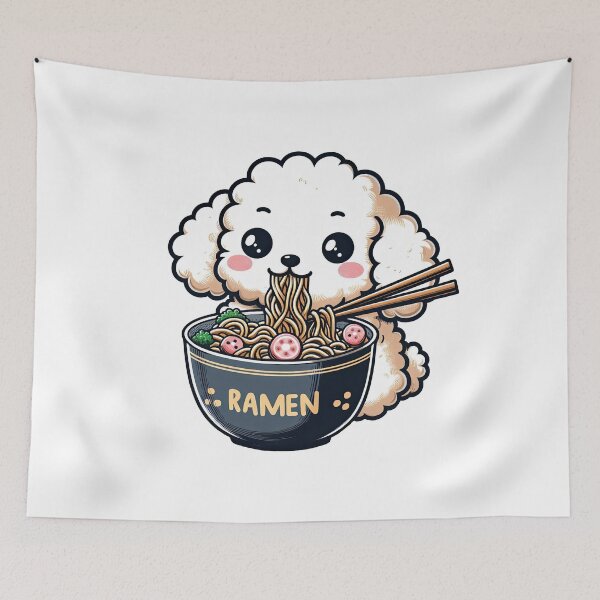 Item preview, Poodle Anime Dog Eating Ramen Noodles designed and sold by doodIllustrate.