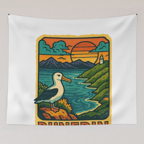 Item preview, Dunedin Cityscape with Historic Tower and Sunset Hills designed and sold by Aryabek.