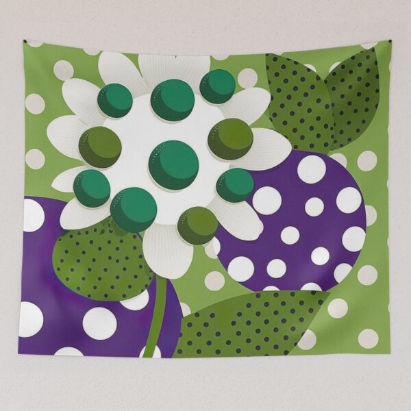 Item preview, Bold Polka Dot Flower Art in Green, White, and Purple designed and sold by PaintbrushPlace.