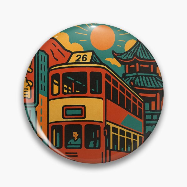 Item preview, Vintage Tram and Pagoda at Sunset in Hong Kong designed and sold by Aryabek.