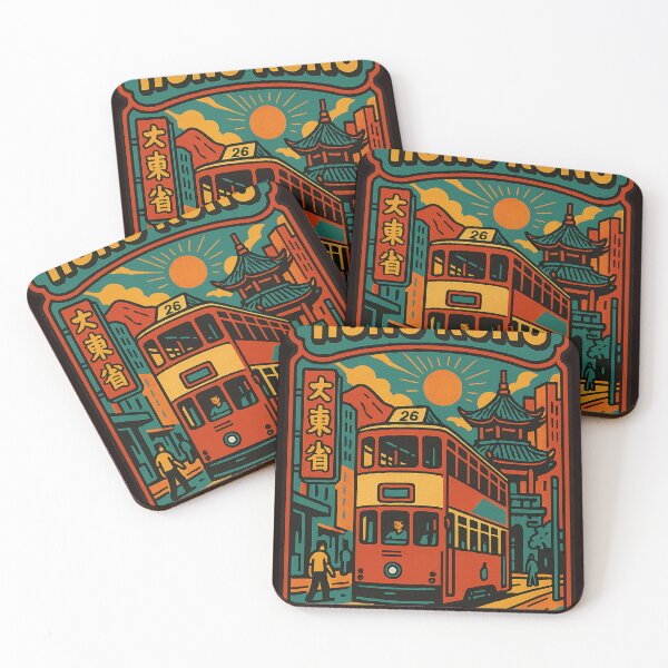 Item preview, Vintage Tram and Pagoda at Sunset in Hong Kong designed and sold by Aryabek.