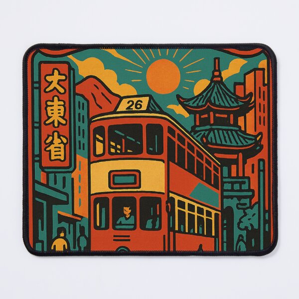 Item preview, Vintage Tram and Pagoda at Sunset in Hong Kong designed and sold by Aryabek.