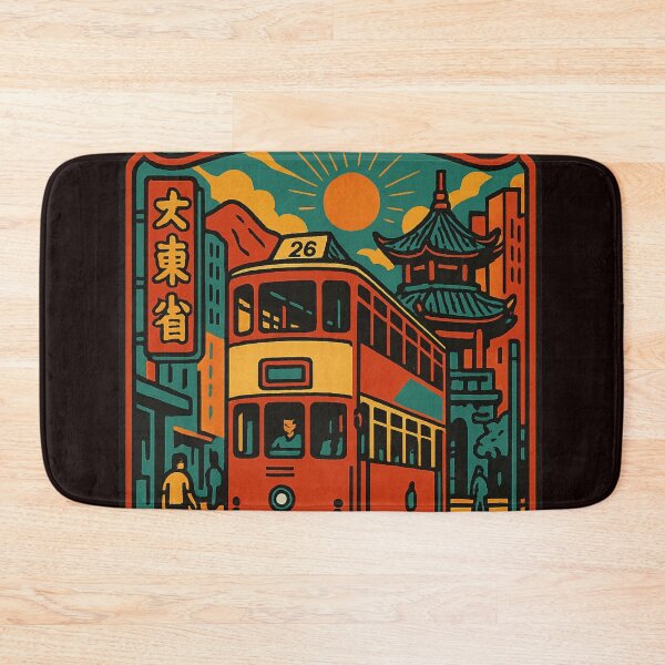 Item preview, Vintage Tram and Pagoda at Sunset in Hong Kong designed and sold by Aryabek.