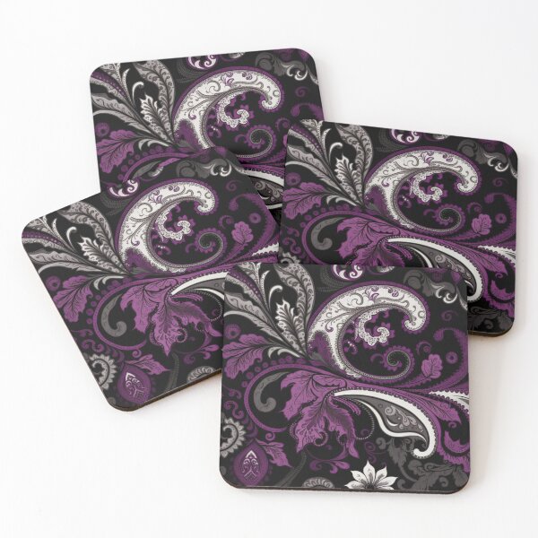 Item preview, Ornate Purple and Gray Paisley Pattern on Black Background designed and sold by PaintbrushPlace.