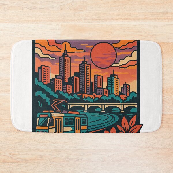 Item preview, Yarra River Sunset with Skyline and Tram, Melbourne designed and sold by Places On Earth.