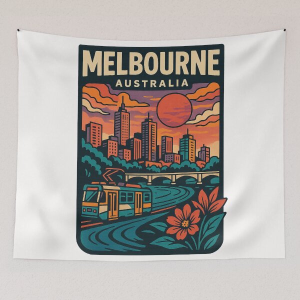 Item preview, Yarra River Sunset with Skyline and Tram, Melbourne designed and sold by Places On Earth.