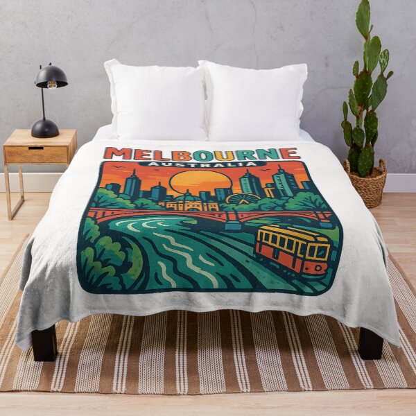 Item preview, Melbourne Skyline and Riverbank with Tram and Bridge designed and sold by Places On Earth.