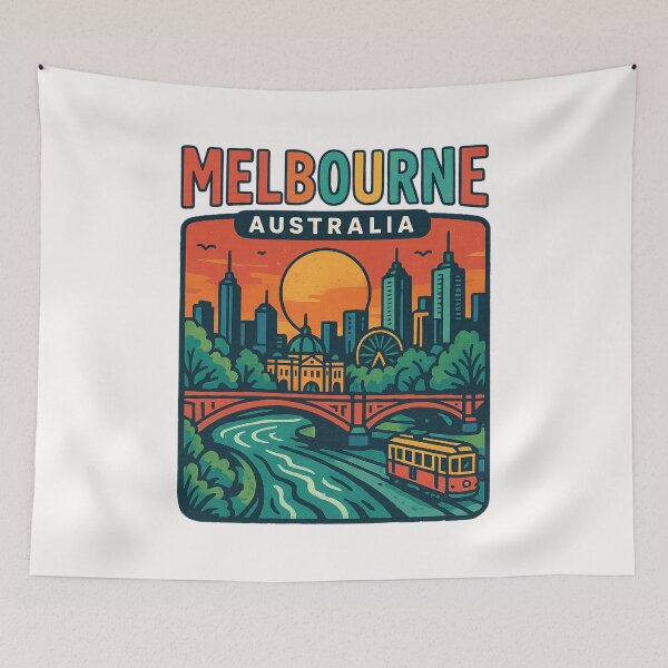Item preview, Melbourne Skyline and Riverbank with Tram and Bridge designed and sold by Places On Earth.