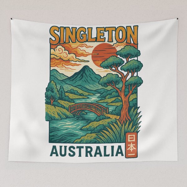 Item preview, Singleton Landscape with River, Bridge and Hills, Australia designed and sold by Places On Earth.