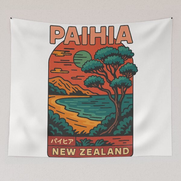 Item preview, Paihia Beach Sunset with Palm Trees and Coastline, New Zealand designed and sold by Places On Earth.