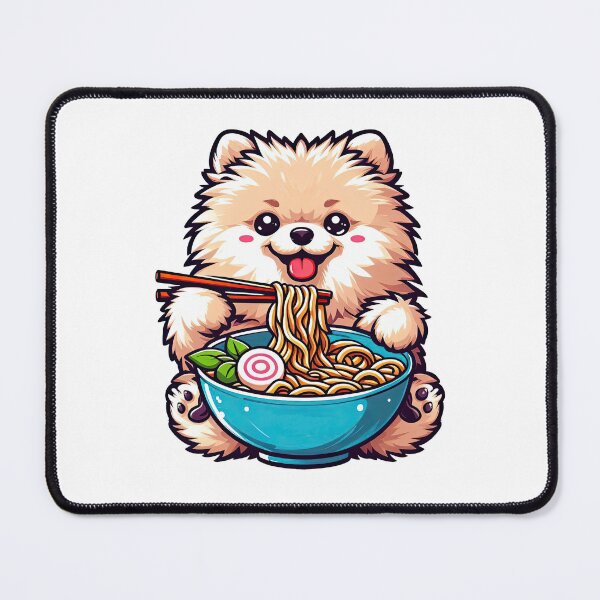 Item preview, Pomeranian Anime Dog Eating Ramen Noodles designed and sold by doodIllustrate.