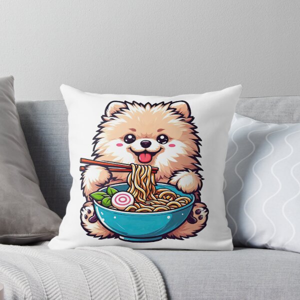 Item preview, Pomeranian Anime Dog Eating Ramen Noodles designed and sold by doodIllustrate.