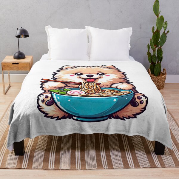 Item preview, Pomeranian Anime Dog Eating Ramen Noodles designed and sold by doodIllustrate.