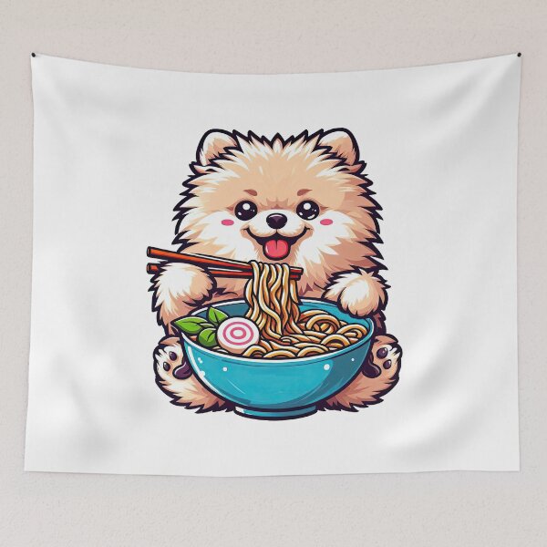 Item preview, Pomeranian Anime Dog Eating Ramen Noodles designed and sold by doodIllustrate.