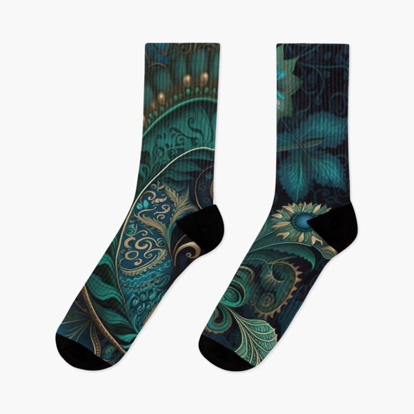 Item preview, Luxurious Teal and Gold Paisley Floral Pattern on Dark Background designed and sold by PaintbrushPlace.