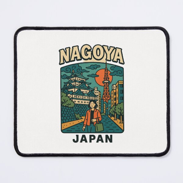 Item preview, Nagoya Castle and TV Tower Retro Sunset Poster, Japan designed and sold by Places On Earth.