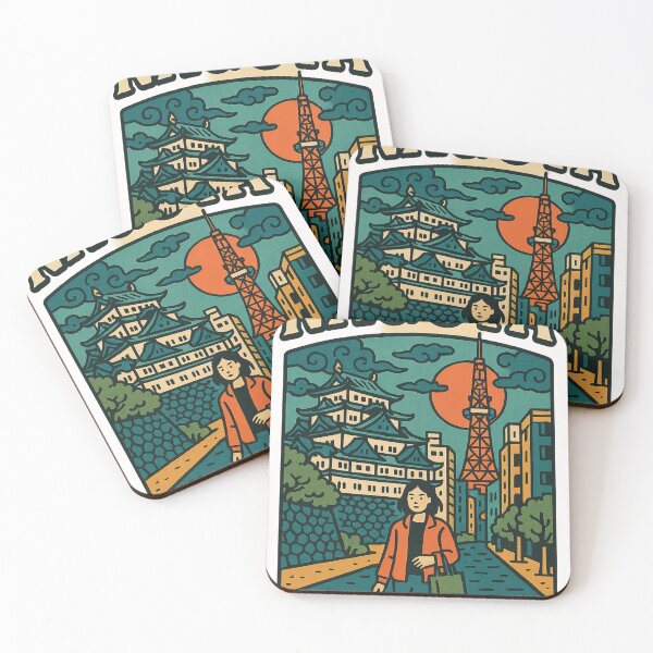 Item preview, Nagoya Castle and TV Tower Retro Sunset Poster, Japan designed and sold by Places On Earth.
