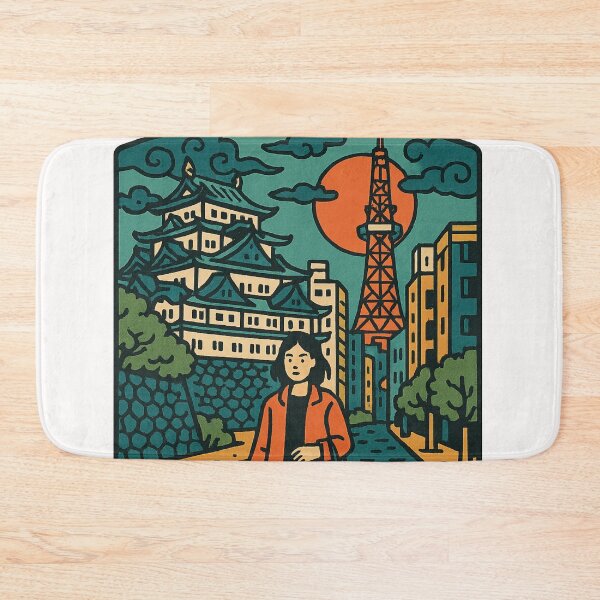 Item preview, Nagoya Castle and TV Tower Retro Sunset Poster, Japan designed and sold by Places On Earth.
